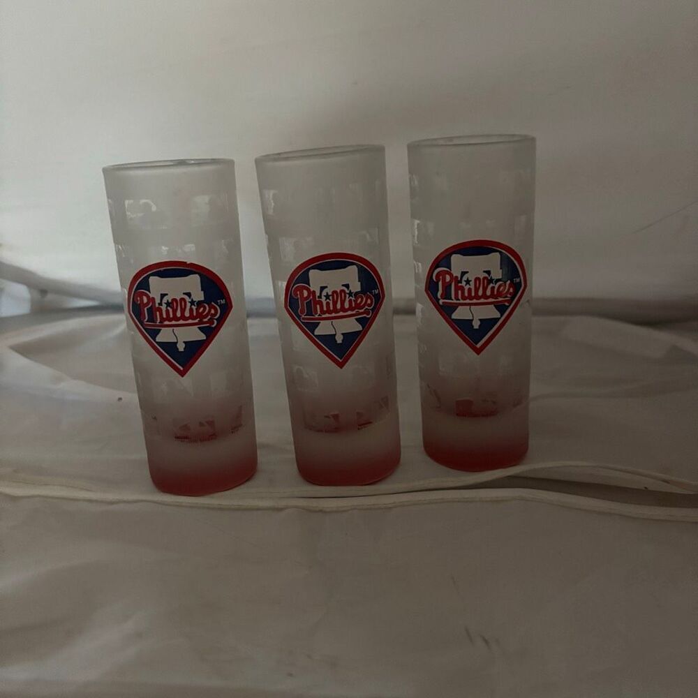 3 Philadelphia Phillies Tall Frosted Glass Shot Glasses